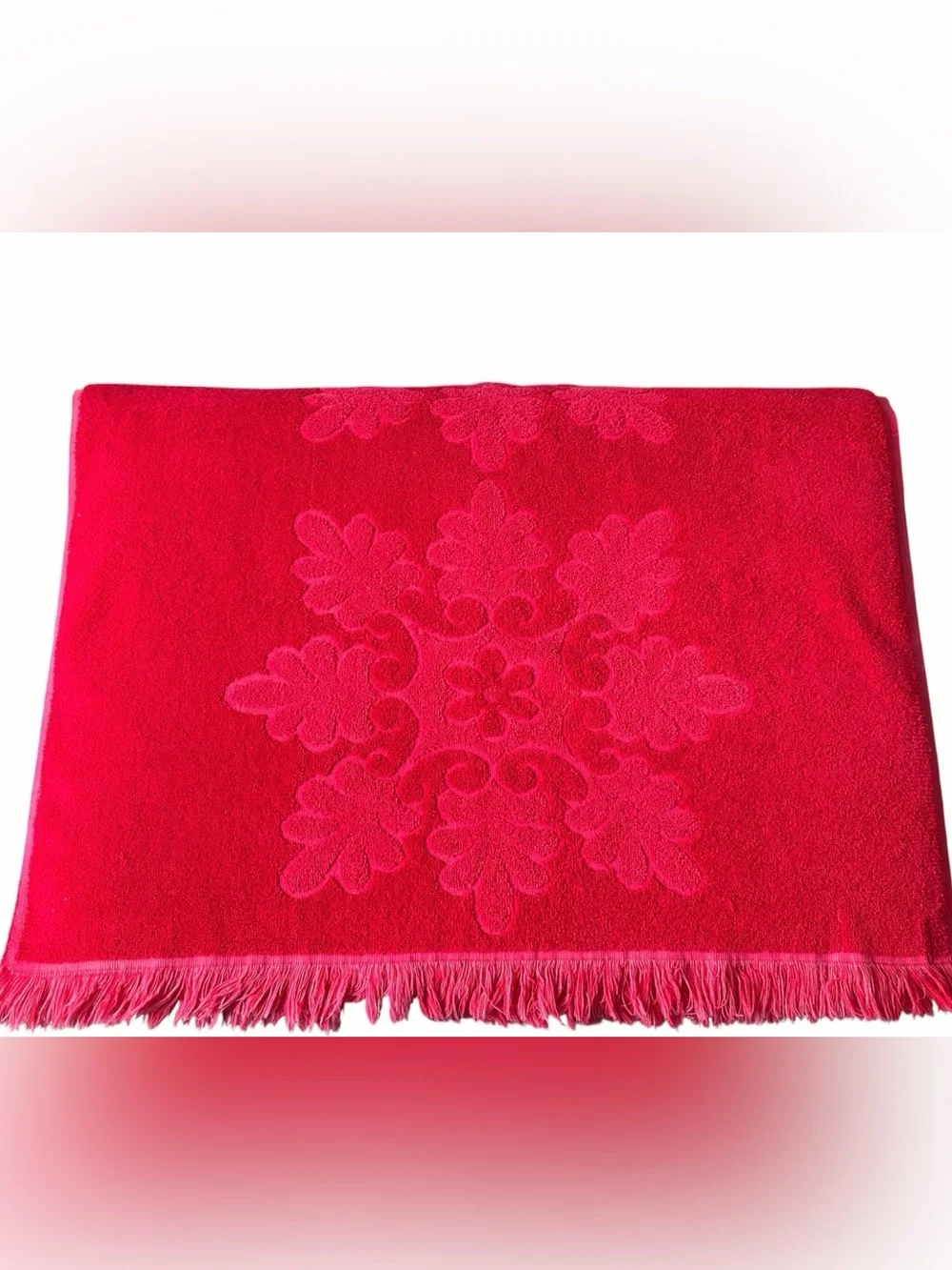 Cannon Vintage Towels Lot of 2, Fringed Jacquard Red and Light Blue